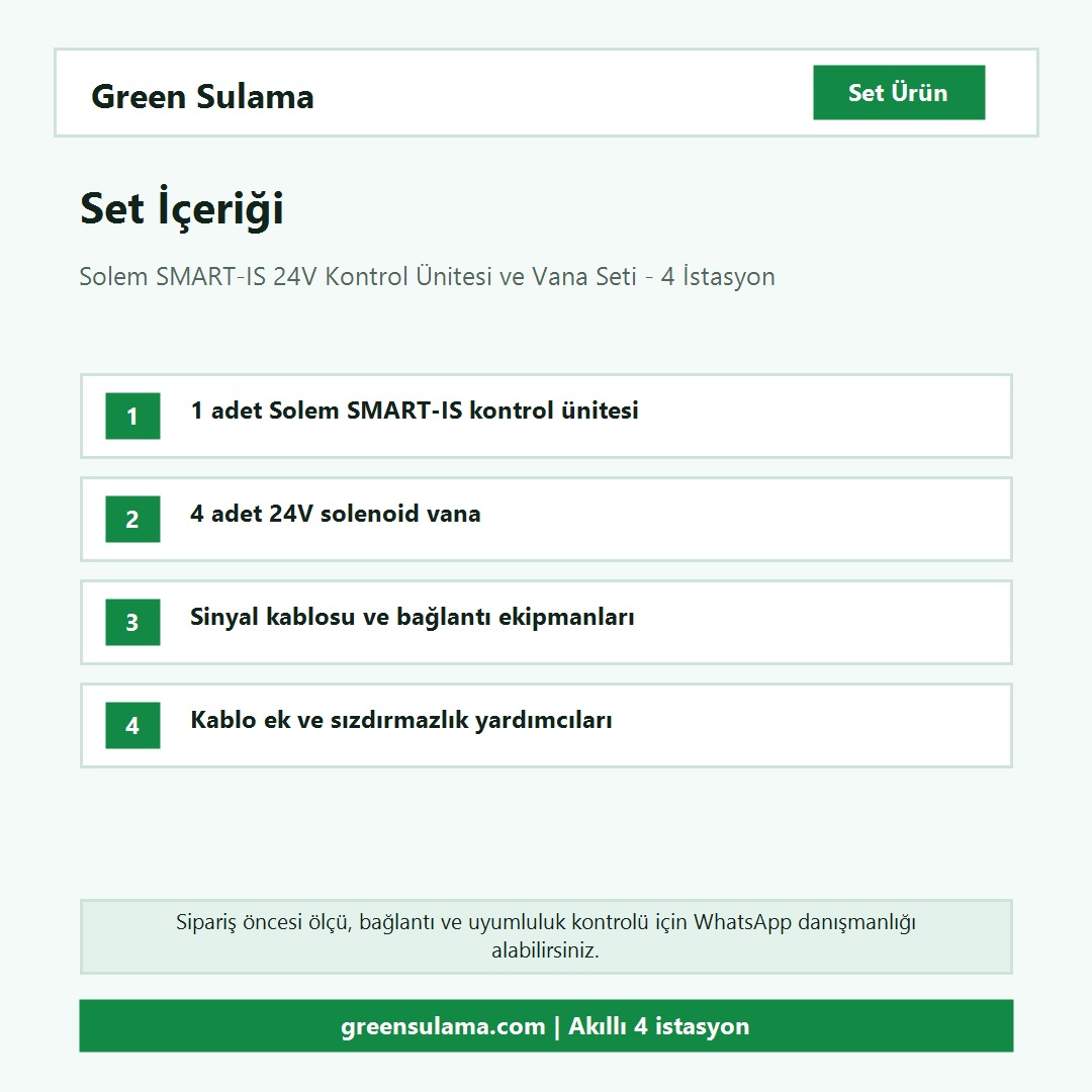 Solem SMART-IS 4 istasyon kontrol ve vana seti set içeriği ve parça listesi