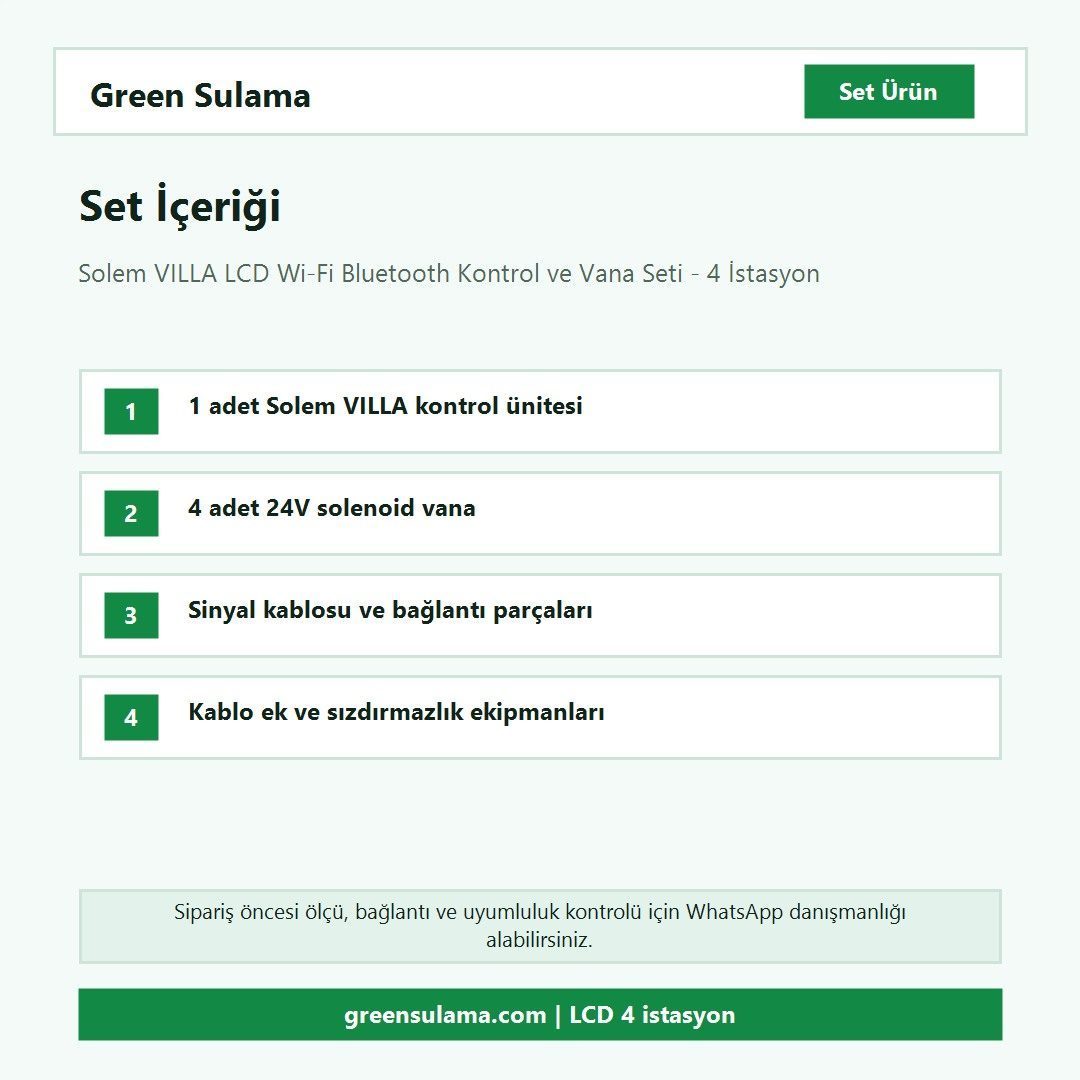 Solem VILLA 4 istasyon kontrol ve vana seti set içeriği ve parça listesi
